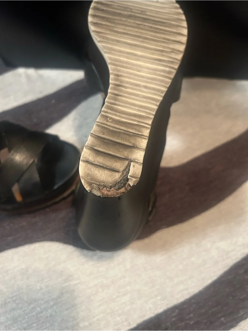 Biala Black Leather T-Strap Wedge Sandals